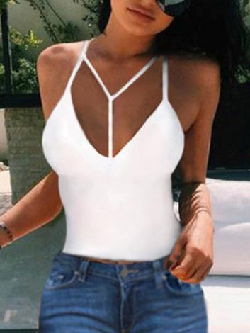 Romwe White Spaghetti Strap Cut Out Cami Top