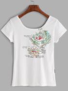 Romwe White Scoop Neck Embroidered T-shirt