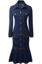 Romwe Denim Pockets Slim Fishtail Long Dress