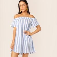 Romwe Striped Off Shoulder Dress