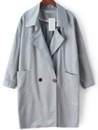 Romwe Lapel Long Sleeve Pockets Grey Coat