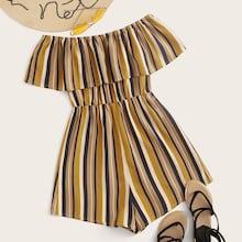 Romwe Foldover Front Off Shoulder Striped Romper