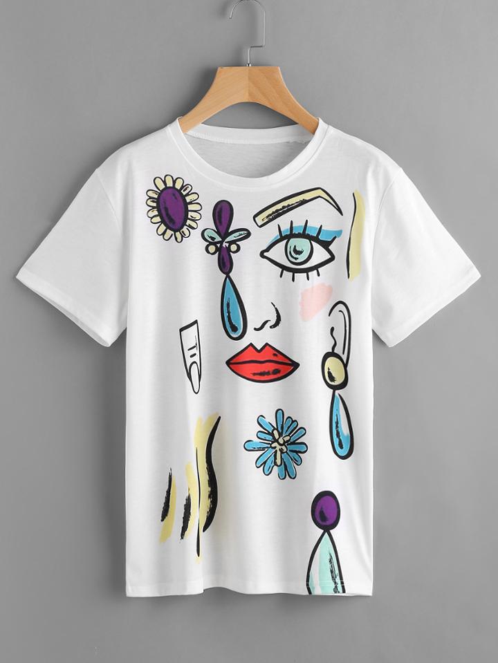 Romwe Facial Print Tee