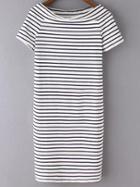 Romwe Black And White Striped Short Sleeve Sheath Dress