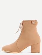 Romwe Light Brown Faux Suede Lace Up Chunky Heel Short Boots