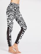 Romwe Zebra Pattern Mesh Paneled Leggings