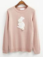 Romwe Rabbit Flocked Pattern Pink Sweater