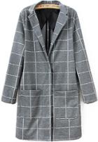 Romwe Plaid Pockets Lapel Grey Coat