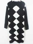 Romwe Geometric Patterned Color-block Sweater Dress