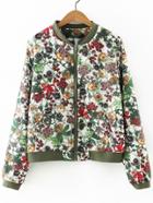 Romwe Multicolor Pockets Zipper Front Flowers Print Jacket