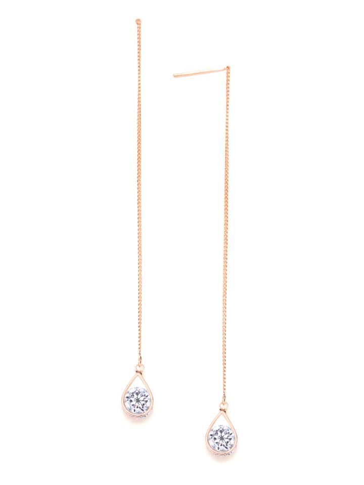 Romwe Rhinestone Drop Chain Earrings