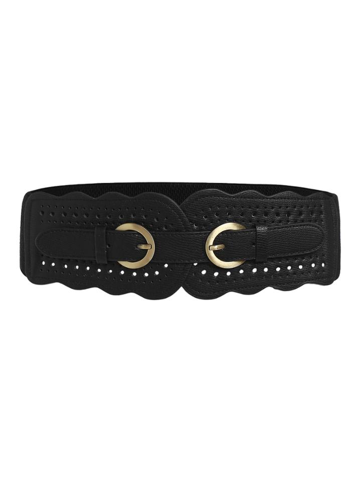 Romwe Scalloped Trim Laser Cut Buckle  Belt