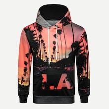 Romwe Men Letter And Tropical Print Hooded Sweatshirt