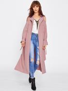 Romwe Open Shoulder Belted Waist And Cuff Trench Coat