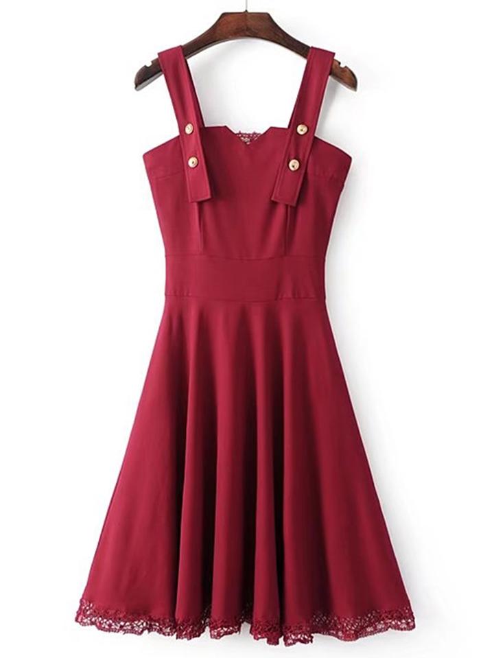 Romwe Contrast Lace Zipper Back A Line Dress