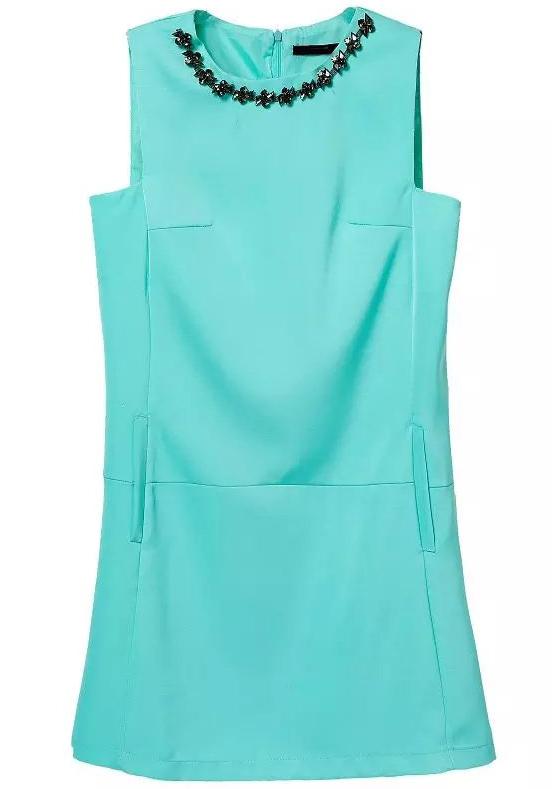 Romwe Green Sleeveless Rhinestone Slim Dress