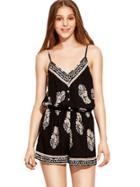 Romwe Black V-neck Paisley Print Jumpsuit