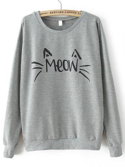 Romwe Round Neck Letters Print Grey Sweatshirt