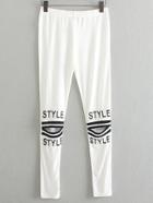 Romwe White Elastic Waist Letters Print Hole Leggings