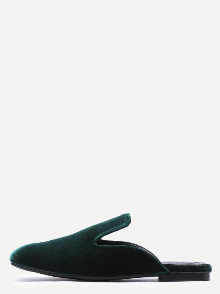 Romwe Dark Green Square Toe Velvet Loafer Slippers
