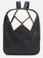Romwe Color Block Geometric Patch Faux Leather Backpack