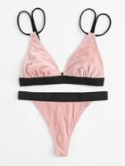 Romwe Contrast Trim Velvet Bikini Set