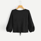 Romwe Lace Up Back Solid Sweater