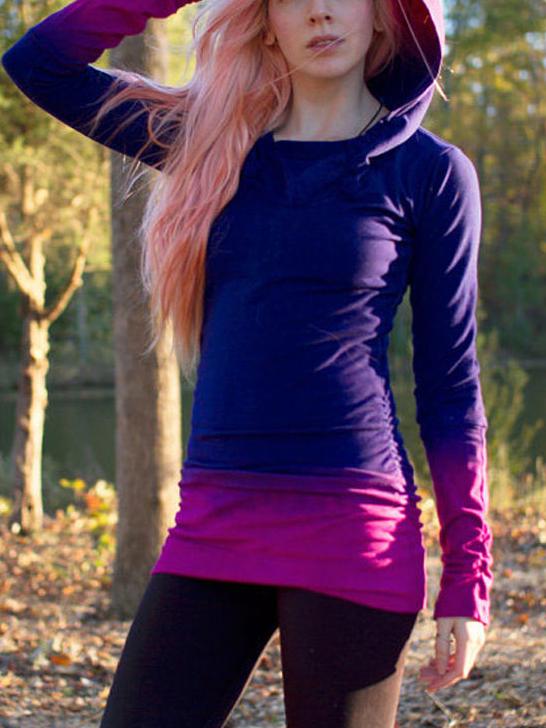 Romwe Ombre Long Sleeve Hooded Tight Sweatshirt