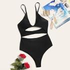 Romwe Cut-out Plunge Neck One Piece Swimsuit