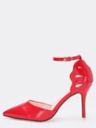 Romwe Red Patent Cutout Pointed Toe Ankle Strap Pumps