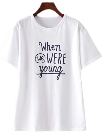 Romwe White Short Sleeve Letter Print Casual T-shirt