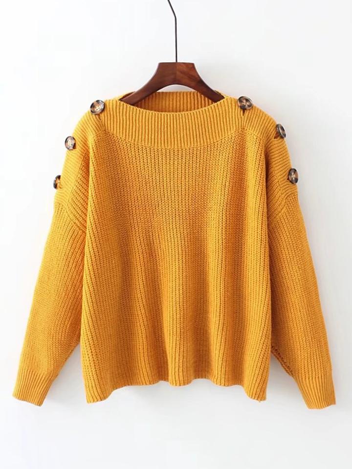 Romwe Button Up Shoulder Sweater