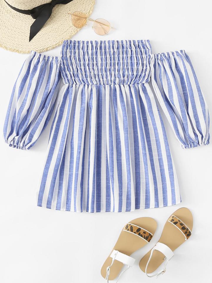 Romwe Pleated Striped Tube Top