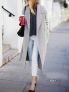 Romwe Grey Long Oversized Boyfriend Coat