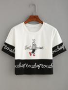 Romwe Contrast Bunny Print Crop T-shirt