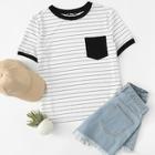 Romwe Patch Pocket Striped Ringer Tee
