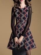 Romwe Color Block Sleeveless Jacquard A-line Dress
