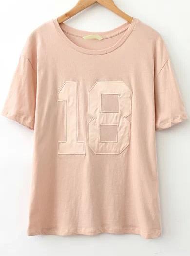 Romwe Pink Short Sleeve 18 Print T-shirt