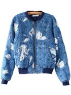 Romwe Blue Quilted Jacket With Contrast Patches And Ribs