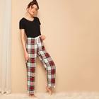 Romwe V-neck Top & Tartan Pants Pj Set