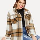 Romwe Plus Plaid Single-breasted Tweed Jacket