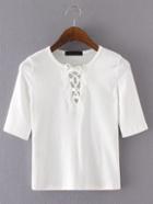 Romwe White Lace Up Tight T-shirt
