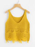 Romwe V Neckline Hollow Raw Hem Knit Top