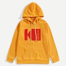 Romwe Men Pocket Front Letter Hoodie