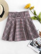 Romwe Plaid Bow Skirt