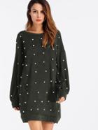 Romwe Pearl Beaded Drop Shoulder Sweater Dress