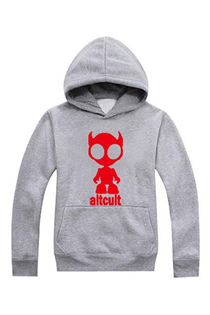 Romwe Alien Print Casual Grey Hoodie