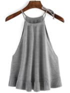 Romwe Halter Ruffle Sweater Grey Cami Top