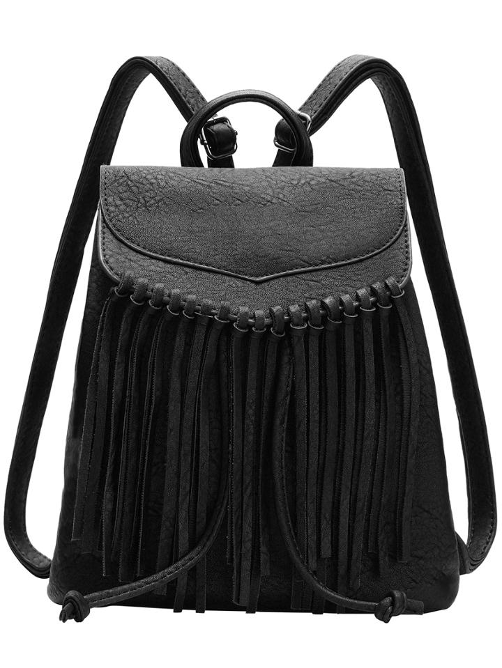 Romwe Black Tassel Pu Backpacks