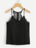 Romwe Lace Panel Single Breasted Back Cami Top